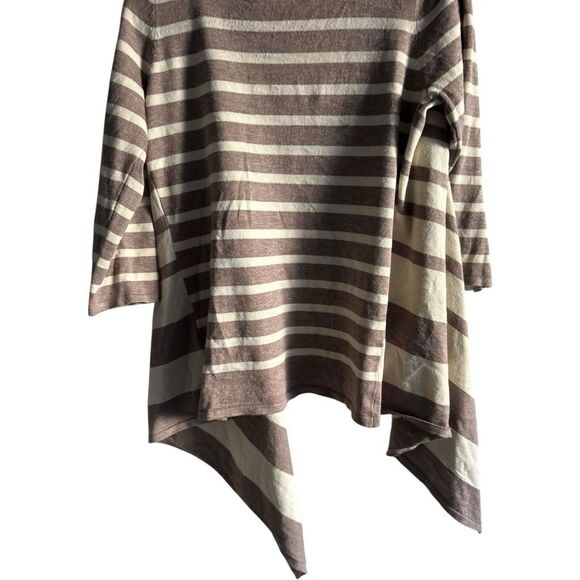 Cyrus Cream Brown Striped Asymmetrical Open afront Cardigan Size M Contemporary - Picture 7 of 10
